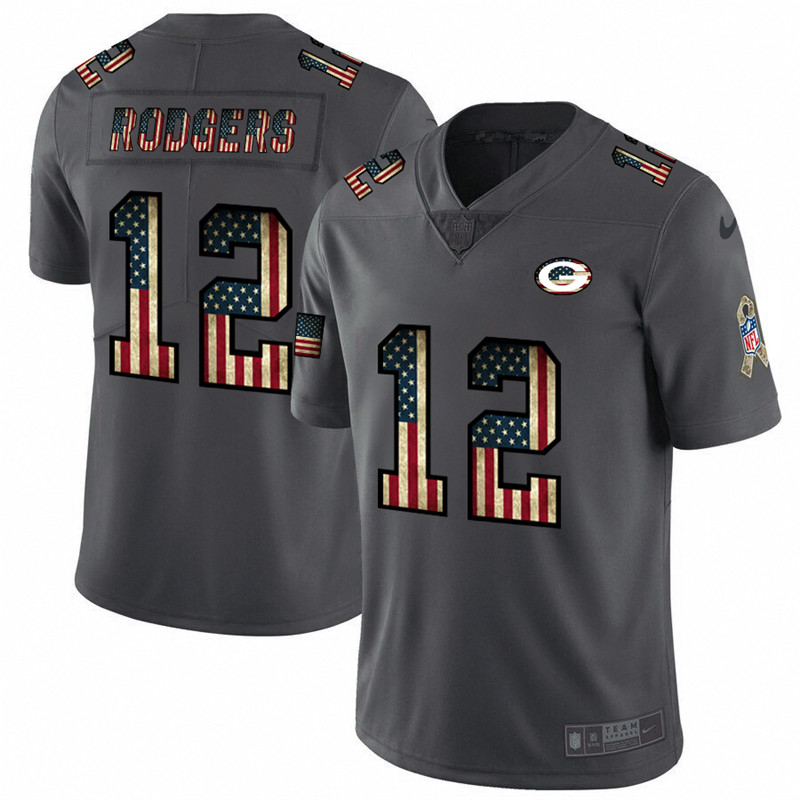 Nike Packers 12 Aaron Rodgers 2019 Salute To Service USA Flag Fashion Limited Jersey