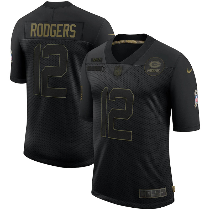 Nike Packers 12 Aaron Rodgers Black 2020 Salute To Service Limited Jersey
