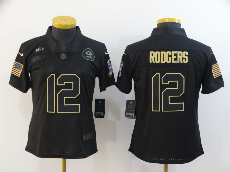 Nike Packers 12 Aaron Rodgers Black Women 2020 Salute To Service Limited Jersey