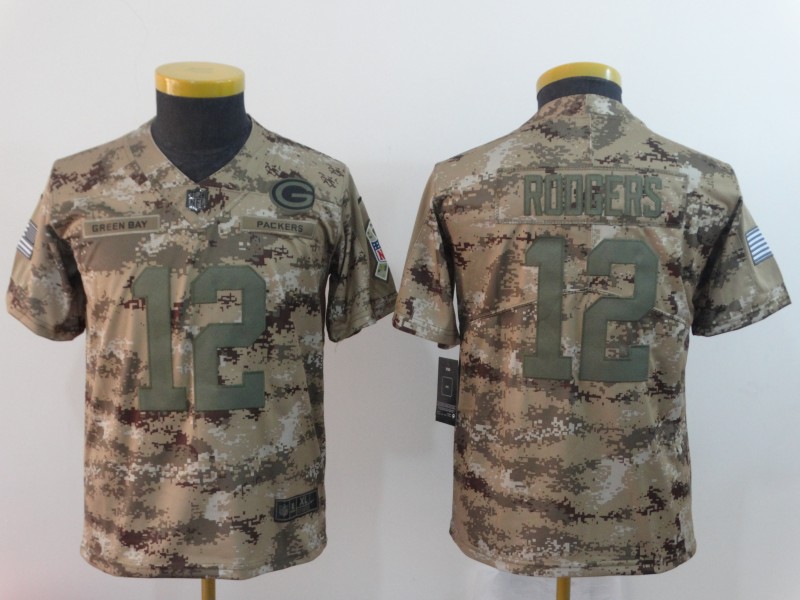 Packers 12 Aaron Rodgers Camo Youth Salute To Service Limited Jersey