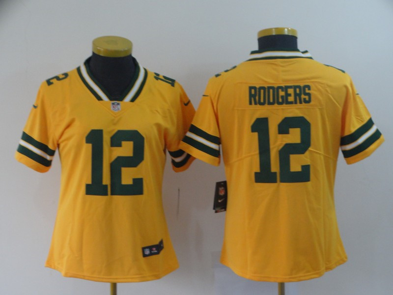 Nike Packers 12 Aaron Rodgers Gold Women Inverted Legend Limited Jersey