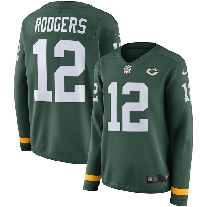  Packers 12 Aaron Rodgers Green Women Long Sleeve Limited Jersey