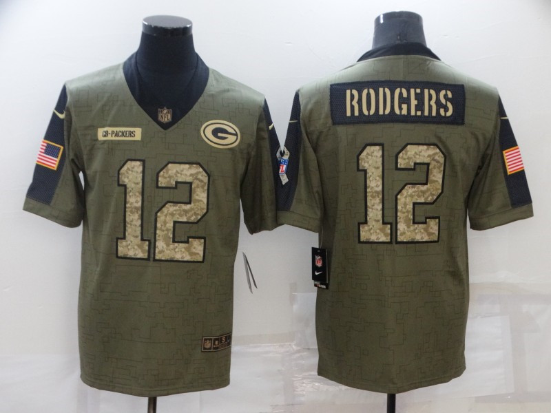 Nike Packers 12 Aaron Rodgers Olive Camo 2021 Salute To Service Limited Jersey