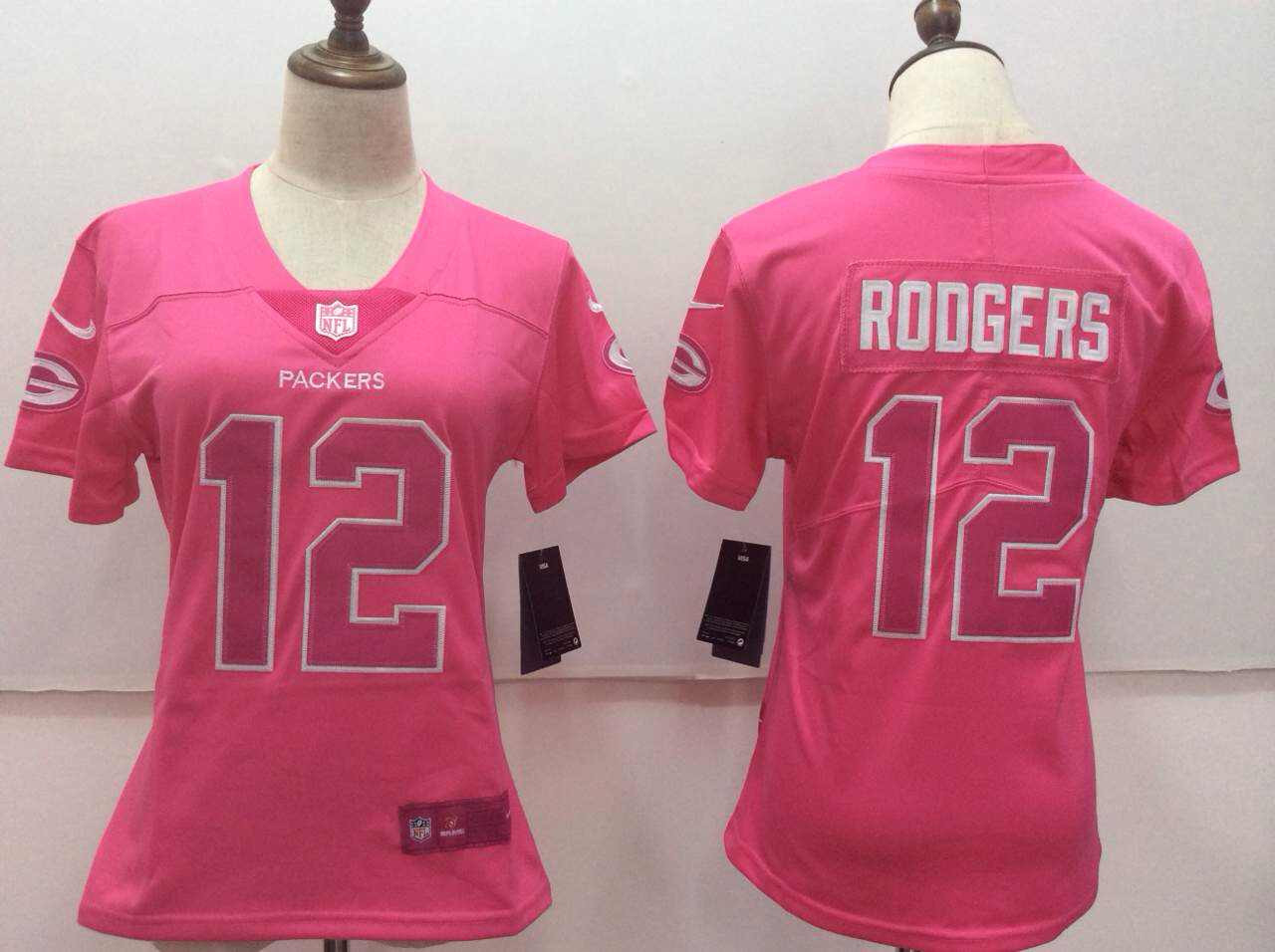  Packers 12 Aaron Rodgers Pink Women Vapor Untouchable Player Limited Jersey