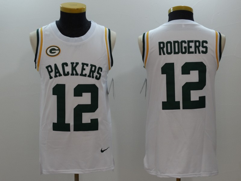  Packers 12 Aaron Rodgers White Color Rush Name & Number Tank Top