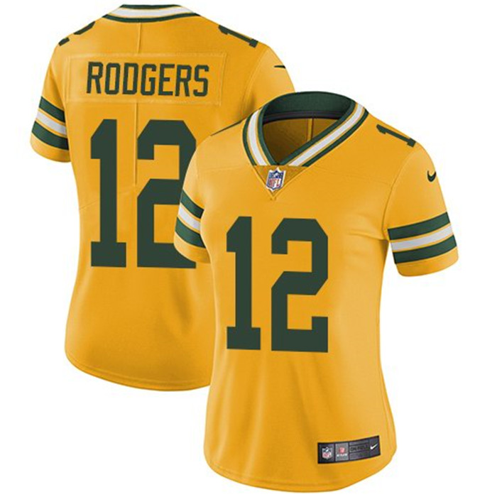  Packers 12 Aaron Rodgers Yellow Women Vapor Untouchable Limited Jersey