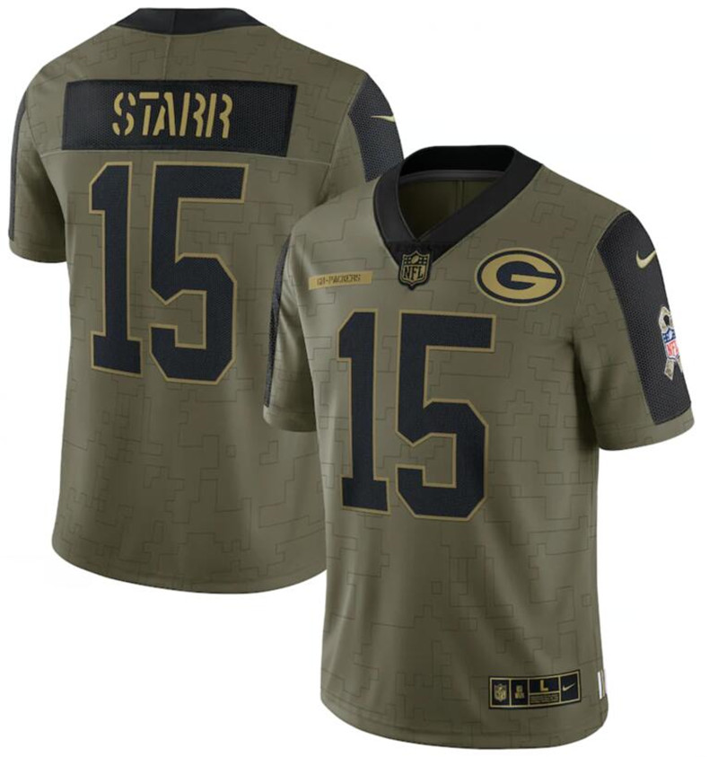 Nike Packers 15 Bart Starr Olive 2021 Salute To Service Limited Jersey