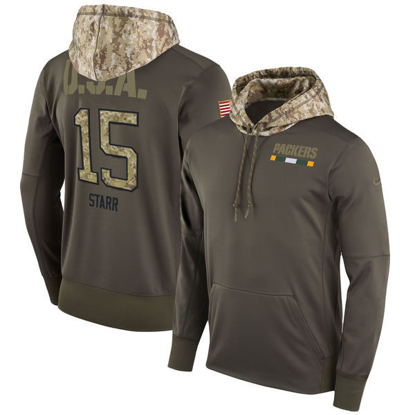  Packers 15 Bart Starr Olive Salute To Service Pullover Hoodie
