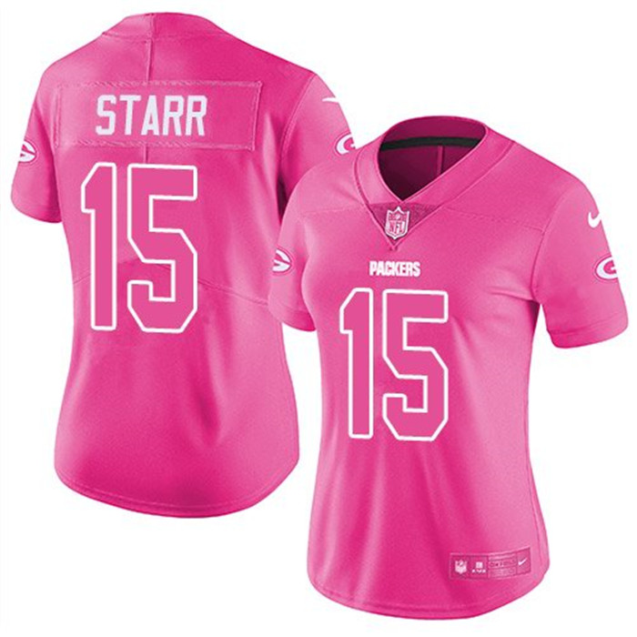  Packers 15 Bart Starr Pink Women Rush Limited Jersey