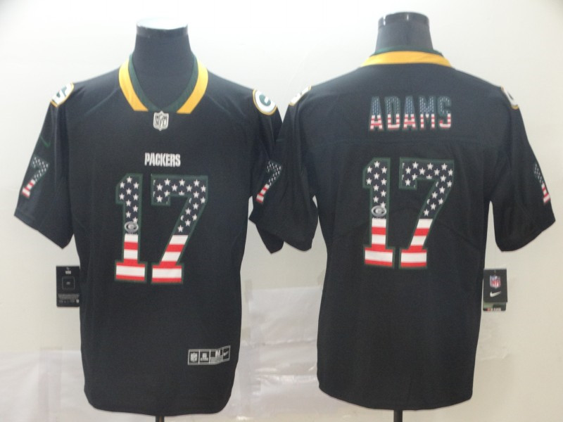 Nike Packers 17 Davante Adams Black USA Flag Fashion Limited Jersey