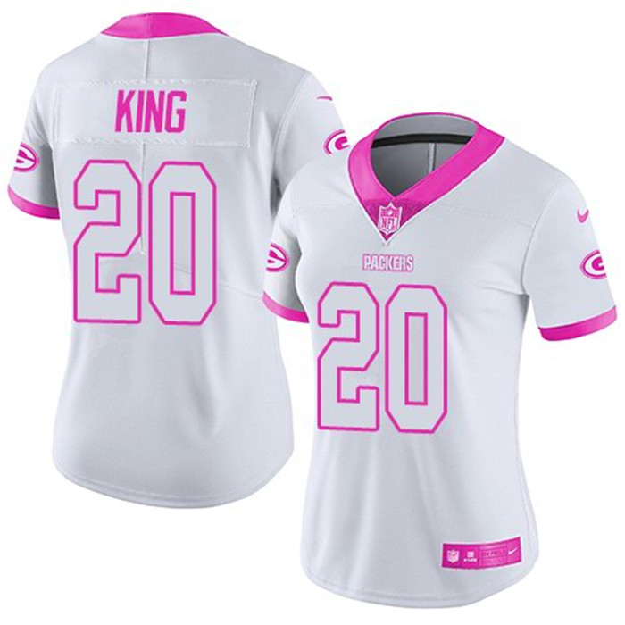  Packers 20 Kevin King White Pink Women Rush Limited Jersey