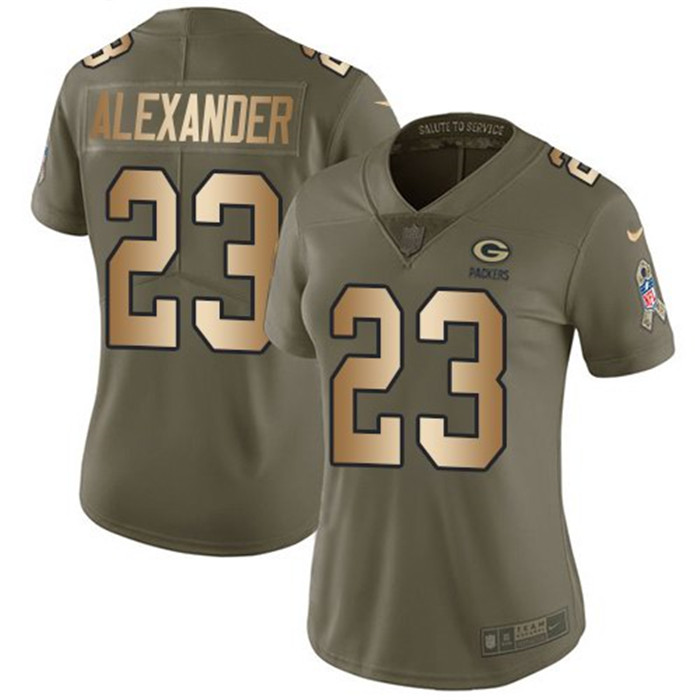  Packers 23 Jaire Alexander Olive Gold Women Salute To Service Limited Jersey