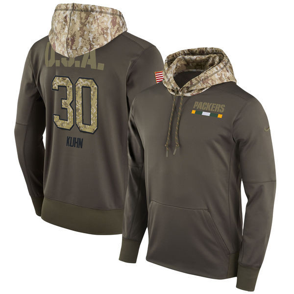  Packers 30 John Kuhn Olive Salute To Service Pullover Hoodie