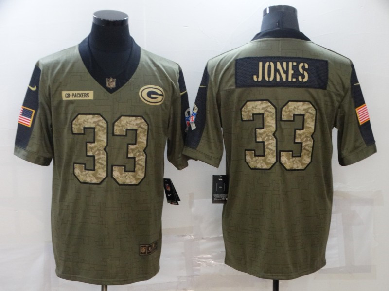 Nike Packers 33 Aaron Jones Olive Camo 2021 Salute To Service Limited Jersey