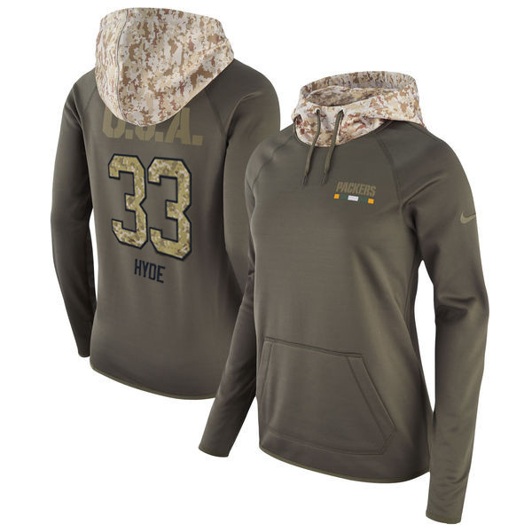  Packers 33 Micah Hyde Olive Women Salute To Service Pullover Hoodie