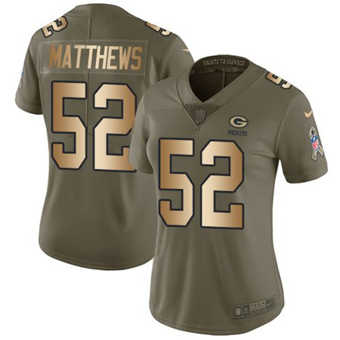  Packers 52 Clay Matthews Olive Gold Women Salute To Service Limited Jersey