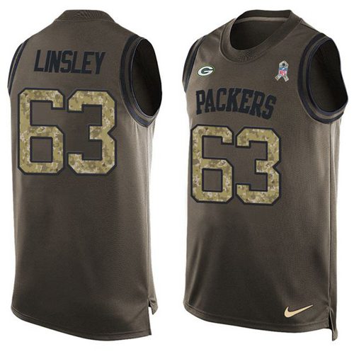  Packers 63 Corey Linsley Green Men Stitched NFL Limited Salute To Service Tank Top Jersey