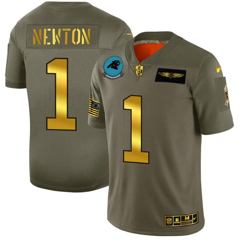 Nike Panthers 1 Cam Newton 2019 Olive Gold Salute To Service Limited Jersey