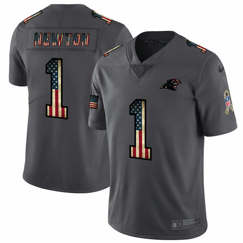 Nike Panthers 1 Cam Newton 2019 Salute To Service USA Flag Fashion Limited Jersey