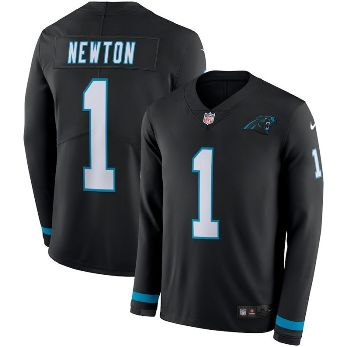  Panthers 1 Cam Newton Black Therma Long Sleeve Jersey