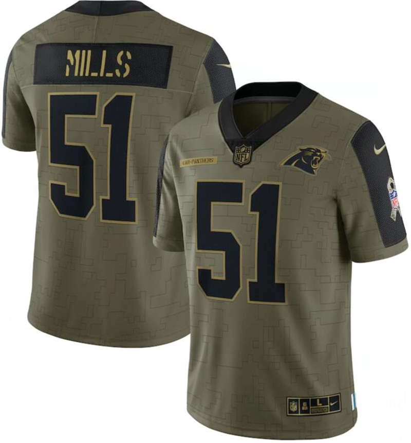 Nike Panthers 51 Sam Mills Olive 2021 Salute To Service Limited Jersey