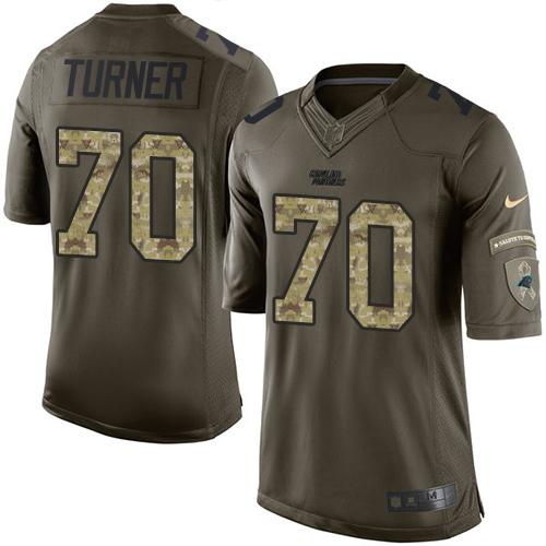  Panthers 70 Trai Turner Green Men Stitched NFL Limited Salute to Service Jersey