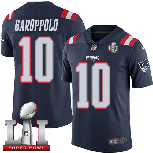  Patriots 10 Jimmy Garoppolo Navy Blue Super Bowl LI 51 Men Stitched NFL Limited Rush Jersey
