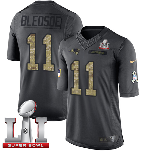 Patriots 11 Drew Bledsoe Black Super Bowl LI 51 Men Stitched NFL Limited 2016 Salute To Service Jersey