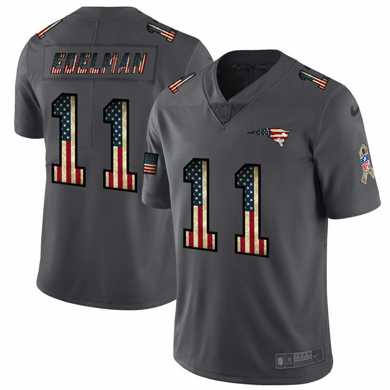 Nike Patriots 11 Julian Edelman 2019 Salute To Service USA Flag Fashion Limited Jersey