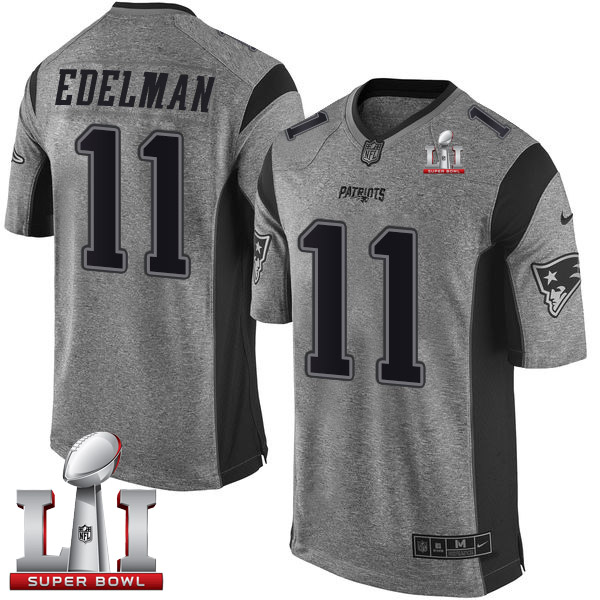  Patriots 11 Julian Edelman Gray Super Bowl LI 51 Men Stitched NFL Limited Gridiron Gray Jersey