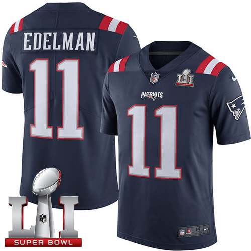  Patriots 11 Julian Edelman Navy Blue Super Bowl LI 51 Men Stitched NFL Limited Rush Jersey