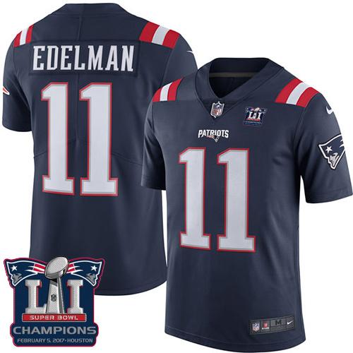  Patriots 11 Julian Edelman Navy Blue Super Bowl LI Champions Men Stitched NFL Limited Rush Jersey