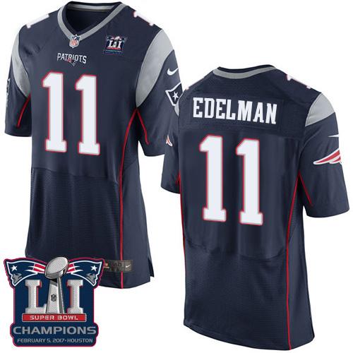  Patriots 11 Julian Edelman Navy Blue Team Color Super Bowl LI Champions Men Stitched NFL New Elite Jersey