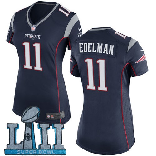  Patriots 11 Julian Edelman Navy Women 2018 Super Bowl LII Game Jersey