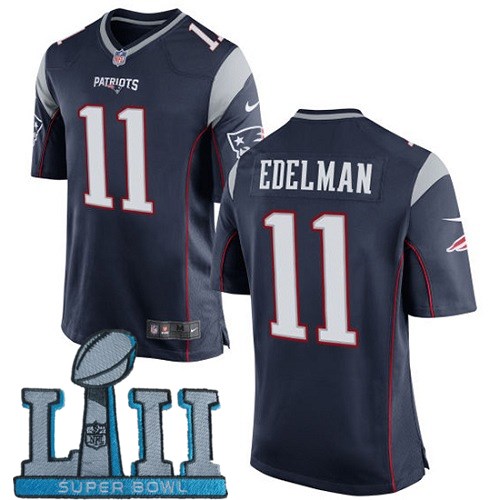  Patriots 11 Julian Edelman Navy Youth 2018 Super Bowl LII Game Jersey