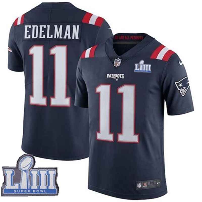  Patriots 11 Julian Edelman Navy Youth 2019 Super Bowl LIII Color Rush Limited Jersey