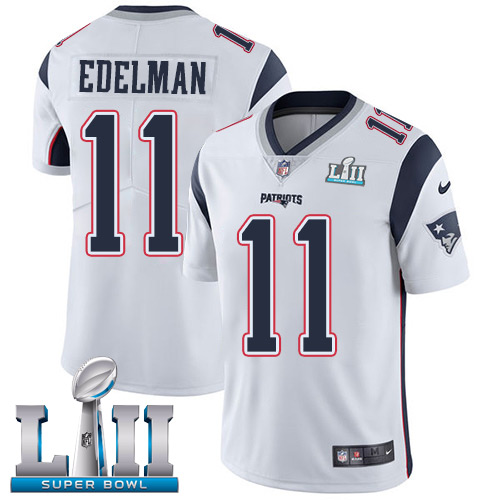  Patriots 11 Julian Edelman White 2018 Super Bowl LII Vapor Untouchable Player Limited Jersey