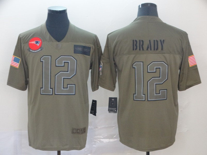 Nike Patriots 12 Tom Brady 2019 Olive Salute To Service Limited Jersey
