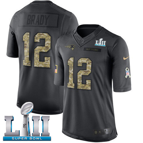  Patriots 12 Tom Brady Anthracite 2018 Super Bowl LII Salute to Service Limited Jersey