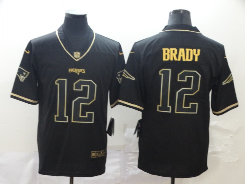 Nike Patriots 12 Tom Brady Black Gold Throwback Vapor Untouchable Limited Jersey
