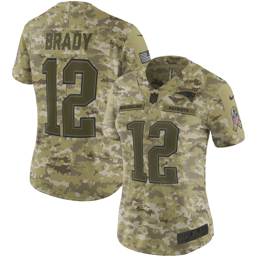  Patriots 12 Tom Brady Camo Women Salute To Service Limited Jersey