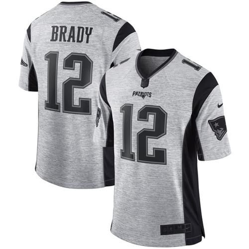  Patriots 12 Tom Brady Gray Men Stitched NFL Limited Gridiron Gray II Jersey