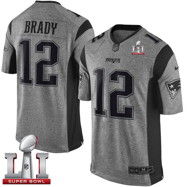  Patriots 12 Tom Brady Gray Super Bowl LI 51 Men Stitched NFL Limited Gridiron Gray Jersey