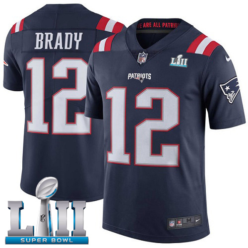  Patriots 12 Tom Brady Navy 2018 Super Bowl LII Color Rush Limited Jersey