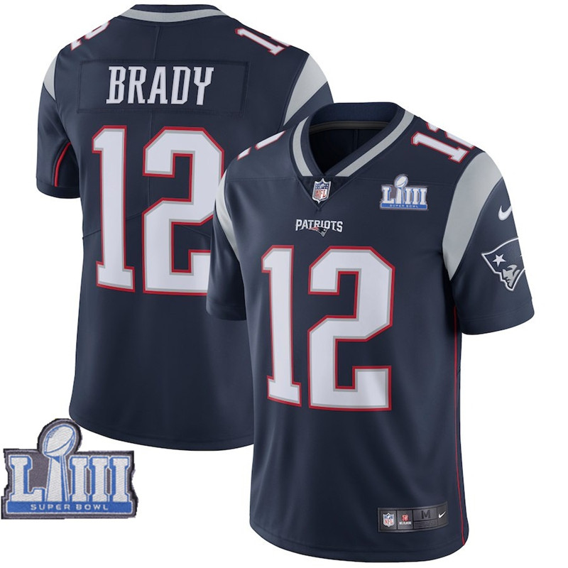  Patriots 12 Tom Brady Navy 2019 Super Bowl LIII Vapor Untouchable Limited Jersey
