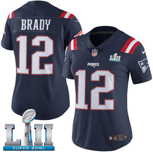  Patriots 12 Tom Brady Navy Women 2018 Super Bowl LII Color Rush Limited Jersey