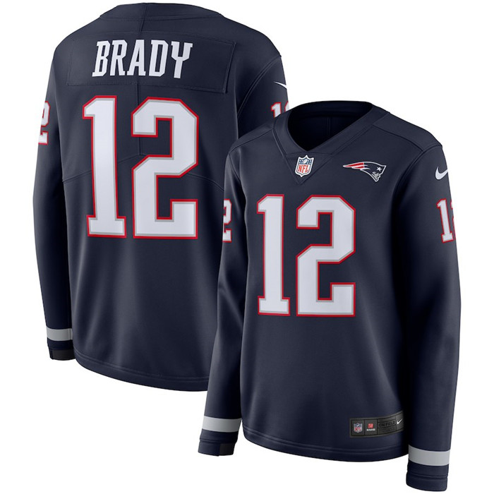  Patriots 12 Tom Brady Navy Women Long Sleeve Limited Jersey