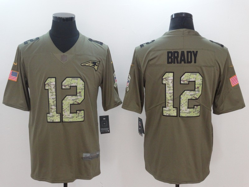  Patriots 12 Tom Brady Olive Camo Salute To Service Limited Jersey