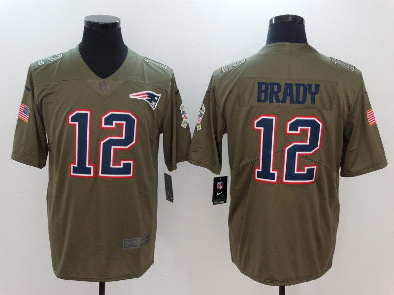 Patriots 12 Tom Brady Olive Salute To Service Limited Jersey