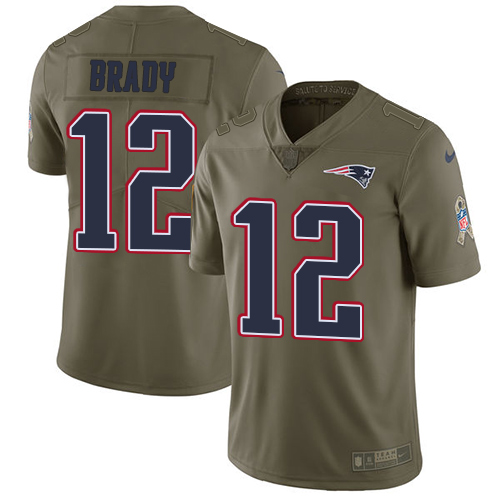  Patriots 12 Tom Brady Olive Youth 2018 Super Bowl LII Salute To Service Limited Jersey